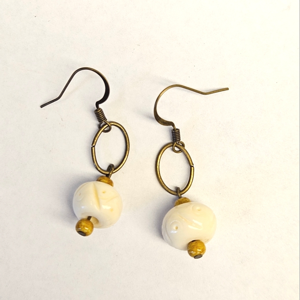 White and Yellow Beaded Earrings FREE - Picture 2 of 5